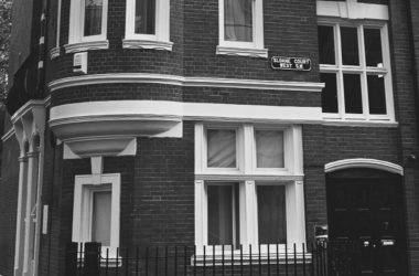 front of corner building