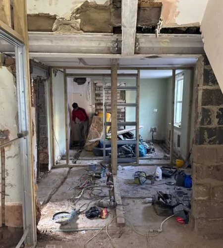 Internal structural alterations to a London property with steel beam installation and new partition framing